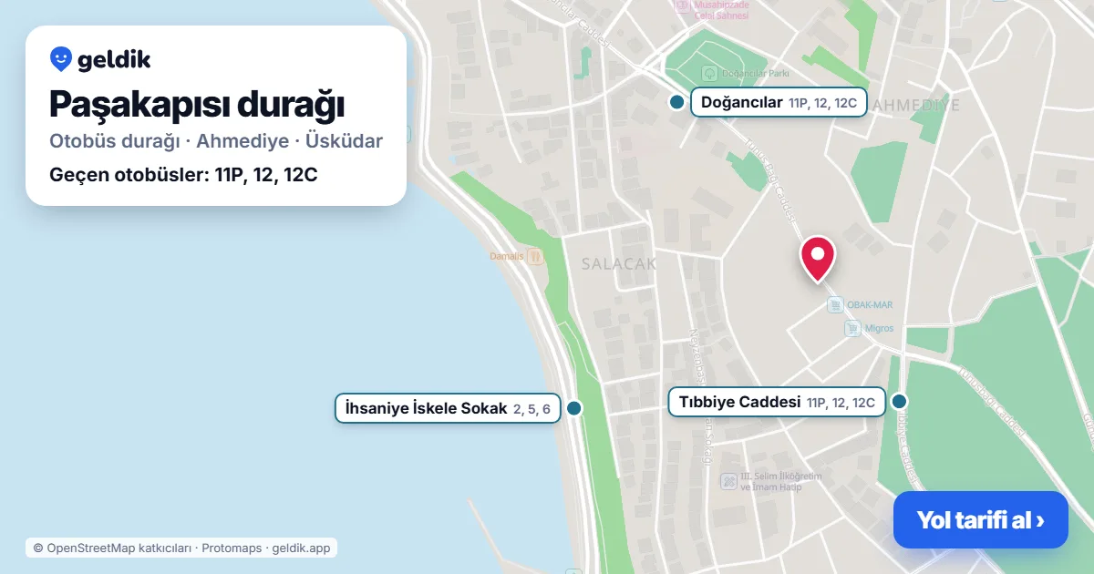 Paşakapısı otobüs durağı haritada: konumu ve yakındaki duraklar