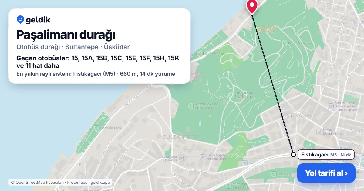 Paşalimanı otobüs durağı haritada: konumu ve yakındaki duraklar