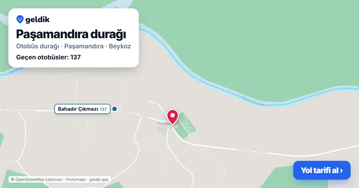 Paşamandıra otobüs durağı haritada: konumu ve yakındaki duraklar