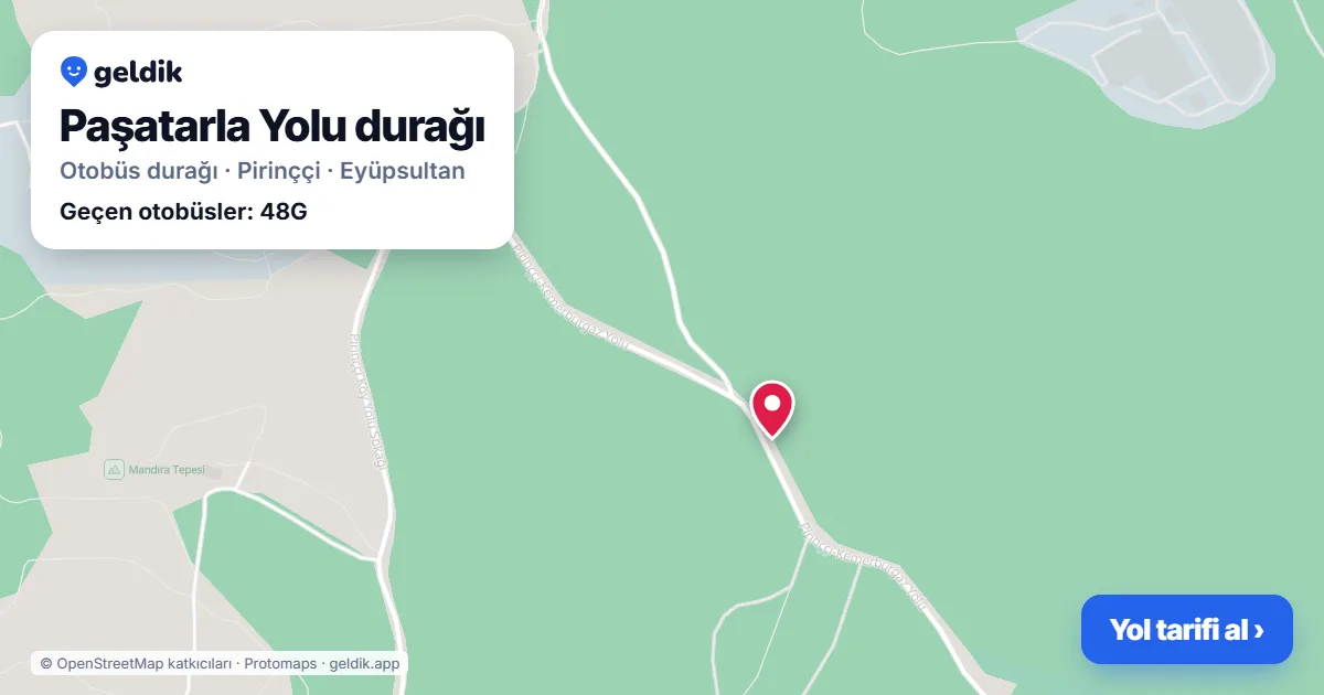 Paşatarla Yolu otobüs durağı haritada: konumu ve yakındaki duraklar