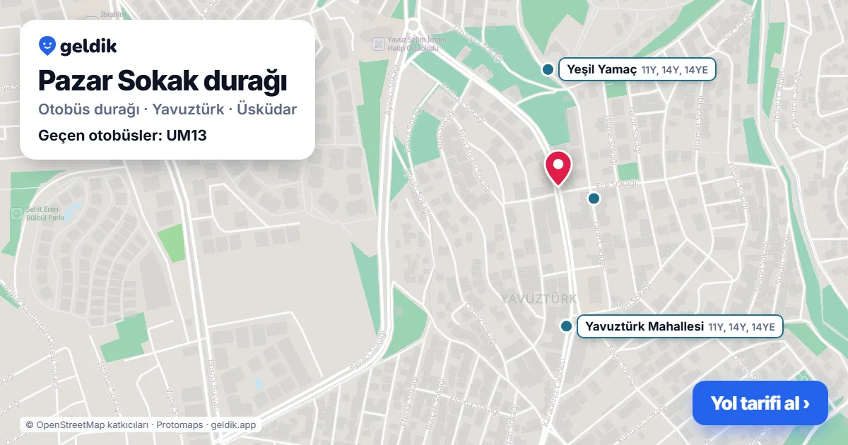 Pazar Sokak otobüs durağı haritada: konumu ve yakındaki duraklar