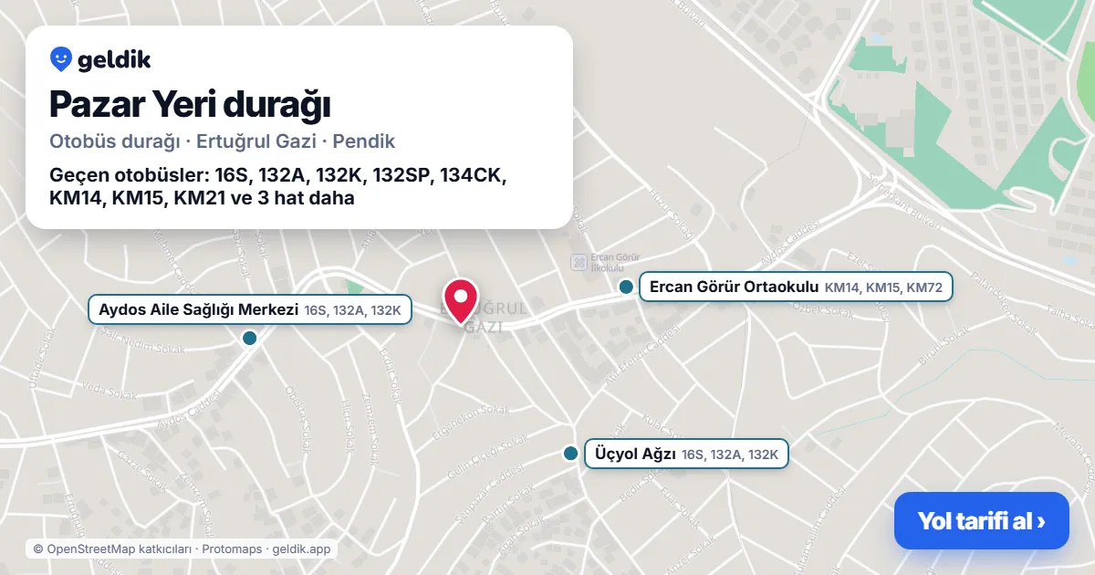 Pazar Yeri otobüs durağı haritada: konumu ve yakındaki duraklar