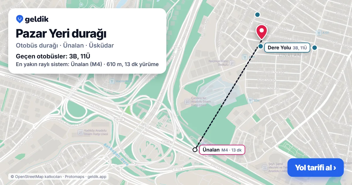 Pazar Yeri otobüs durağı haritada: konumu ve yakındaki duraklar