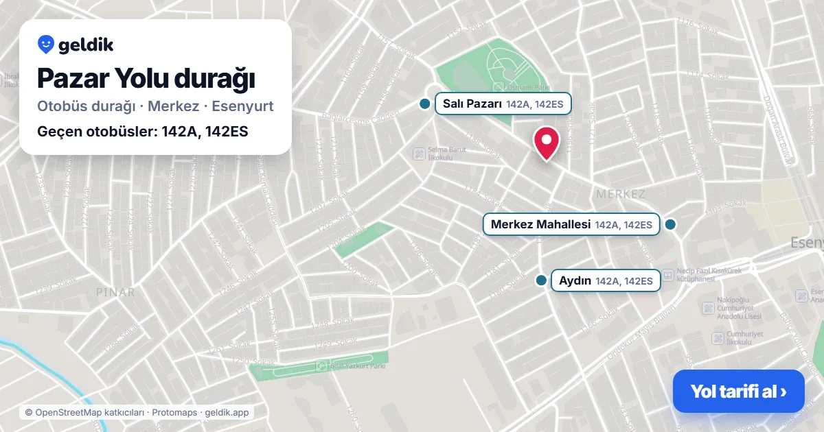 Pazar Yolu otobüs durağı haritada: konumu ve yakındaki duraklar