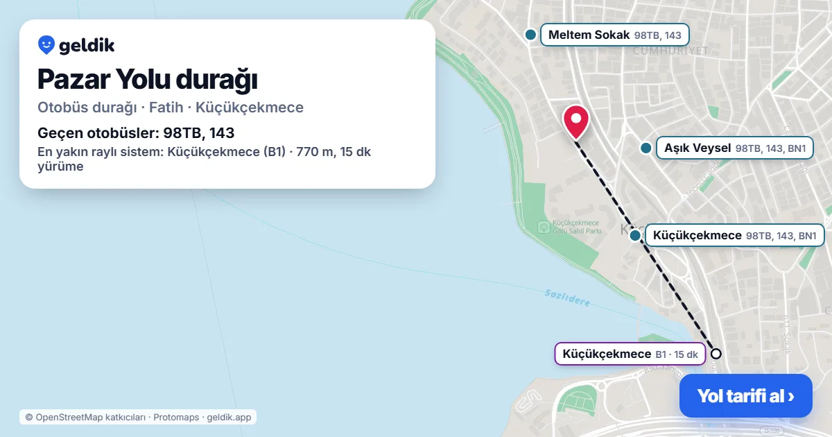 Pazar Yolu otobüs durağı haritada: konumu ve yakındaki duraklar