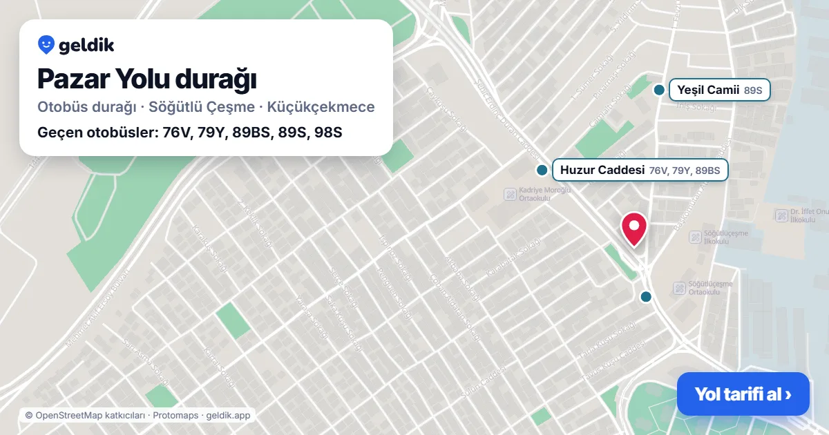 Pazar Yolu otobüs durağı haritada: konumu ve yakındaki duraklar