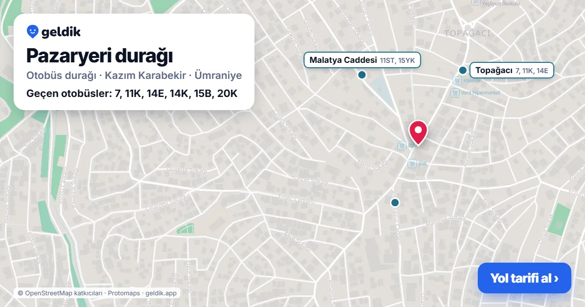 Pazaryeri otobüs durağı haritada: konumu ve yakındaki duraklar