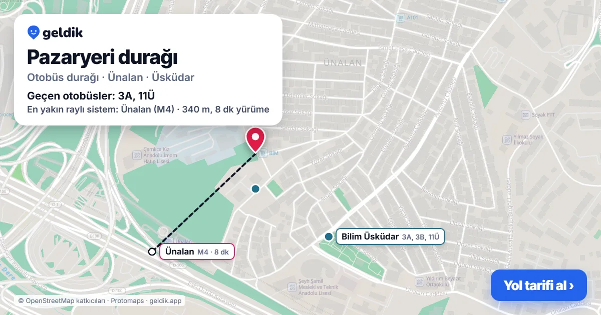 Pazaryeri otobüs durağı haritada: konumu ve yakındaki duraklar