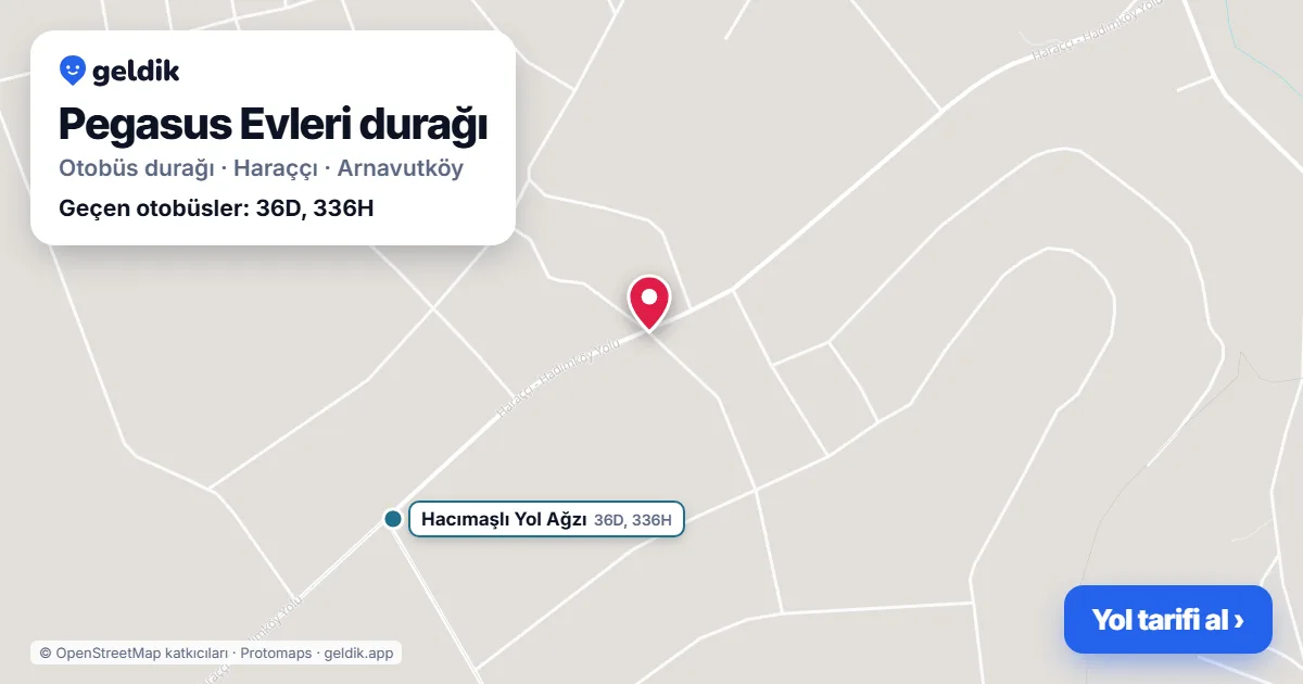 Pegasus Evleri otobüs durağı haritada: konumu ve yakındaki duraklar