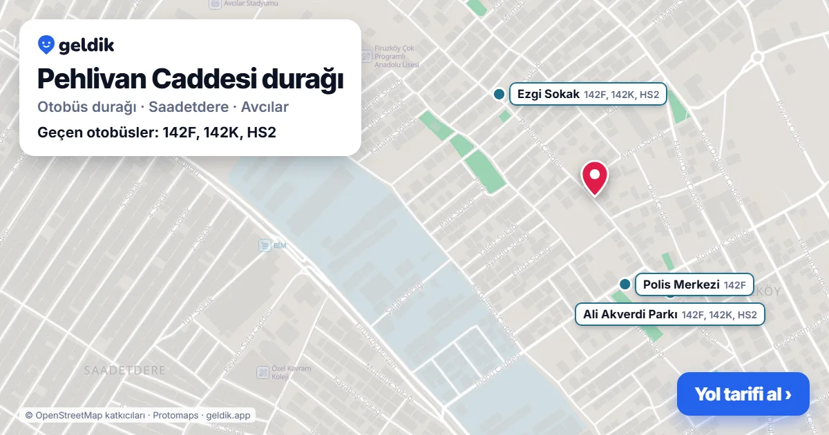 Pehlivan Caddesi otobüs durağı haritada: konumu ve yakındaki duraklar