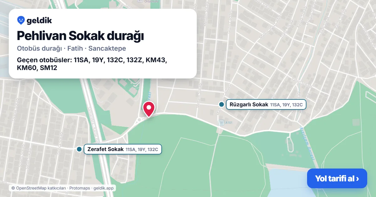 Pehlivan Sokak otobüs durağı haritada: konumu ve yakındaki duraklar