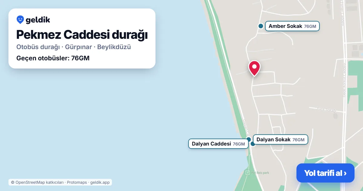 Pekmez Caddesi otobüs durağı haritada: konumu ve yakındaki duraklar