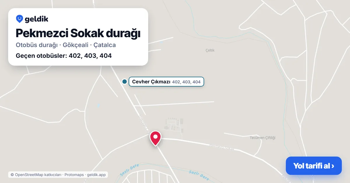 Pekmezci Sokak otobüs durağı haritada: konumu ve yakındaki duraklar