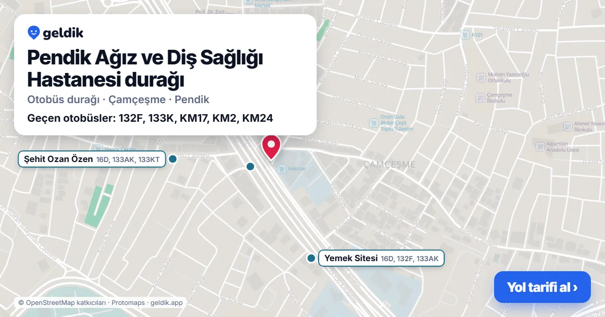 Pendik Ağız ve Diş Sağlığı Hastanesi otobüs durağı haritada: konumu ve yakındaki duraklar