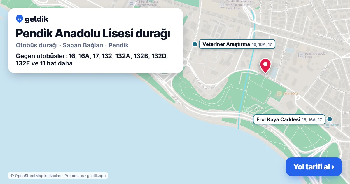 Pendik Anadolu Lisesi otobüs durağı haritada: konumu ve yakındaki duraklar