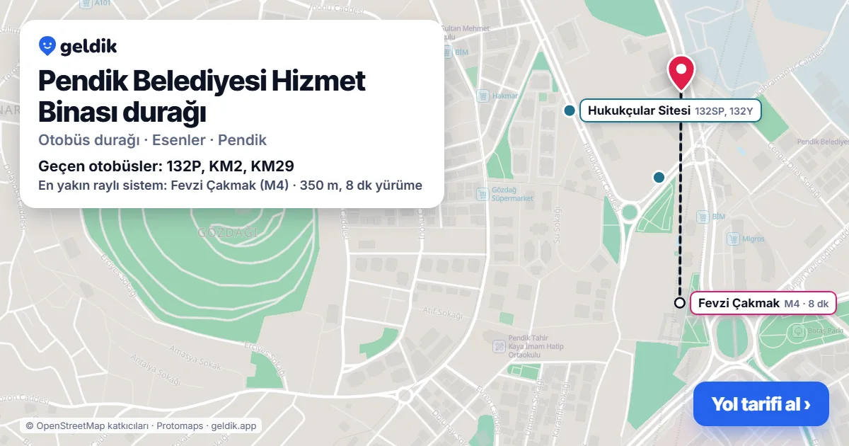 Pendik Belediyesi Hizmet Binası otobüs durağı haritada: konumu ve yakındaki duraklar