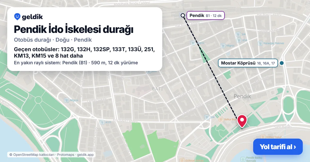 Pendik İdo İskelesi otobüs durağı haritada: konumu ve yakındaki duraklar