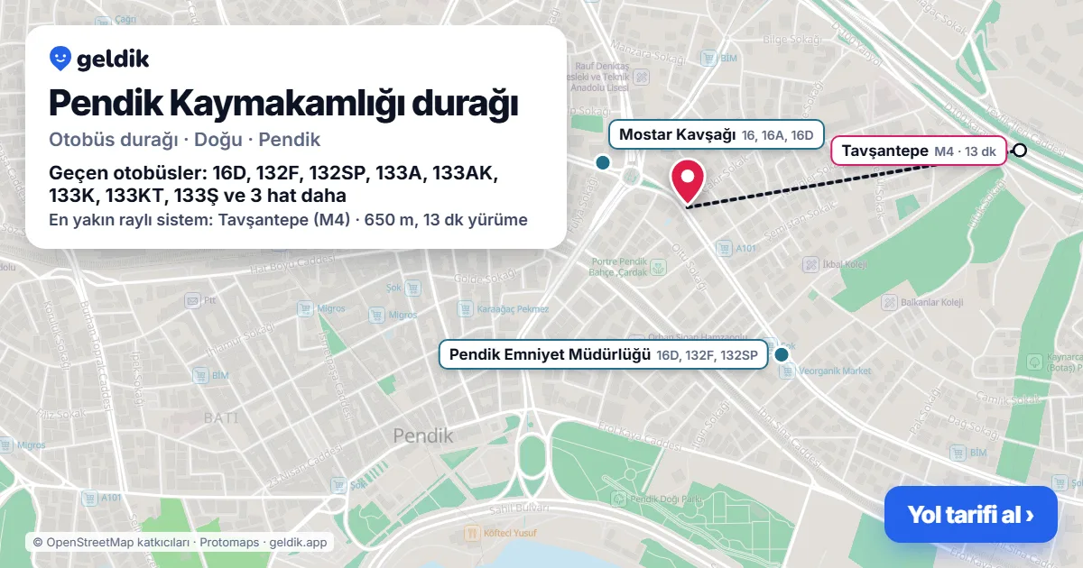 Pendik Kaymakamlığı otobüs durağı haritada: konumu ve yakındaki duraklar