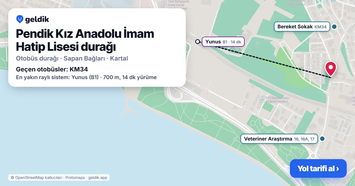 Pendik Kız Anadolu İmam Hatip Lisesi otobüs durağı haritada: konumu ve yakındaki duraklar
