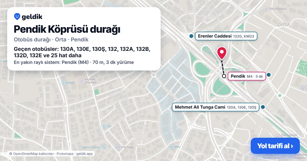 Pendik Köprüsü otobüs durağı haritada: konumu ve yakındaki duraklar
