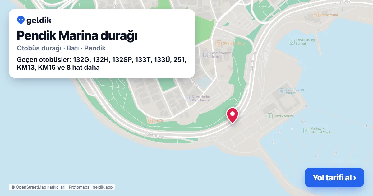 Pendik Marina otobüs durağı haritada: konumu ve yakındaki duraklar