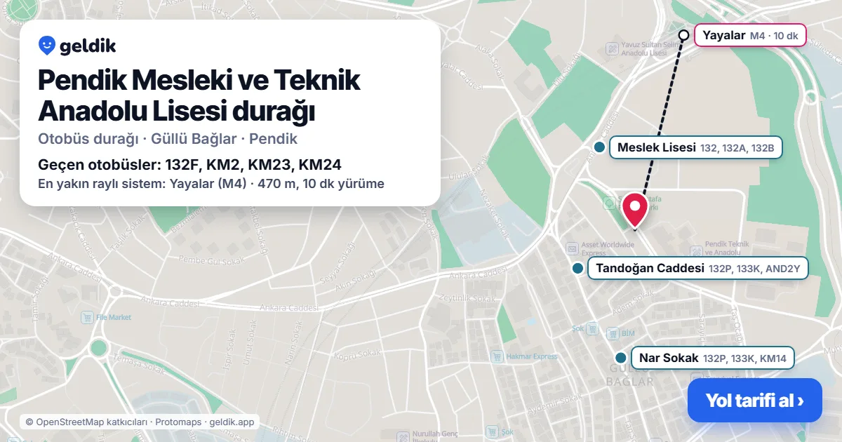 Pendik Mesleki ve Teknik Anadolu Lisesi otobüs durağı haritada: konumu ve yakındaki duraklar