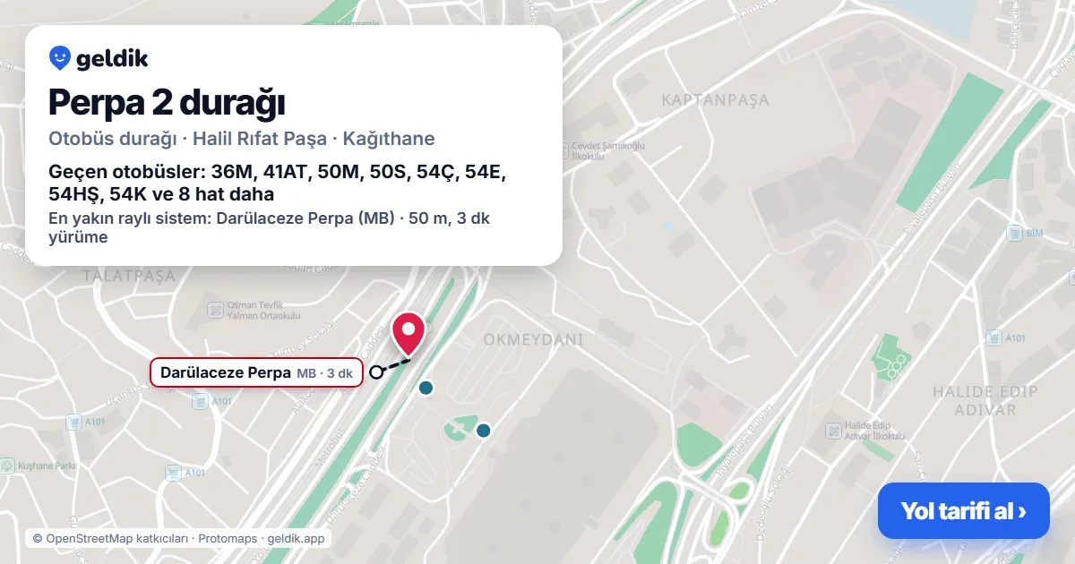 Perpa 2 otobüs durağı haritada: konumu ve yakındaki duraklar