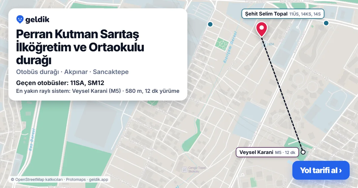 Perran Kutman Sarıtaş İlköğretim ve Ortaokulu otobüs durağı haritada: konumu ve yakındaki duraklar