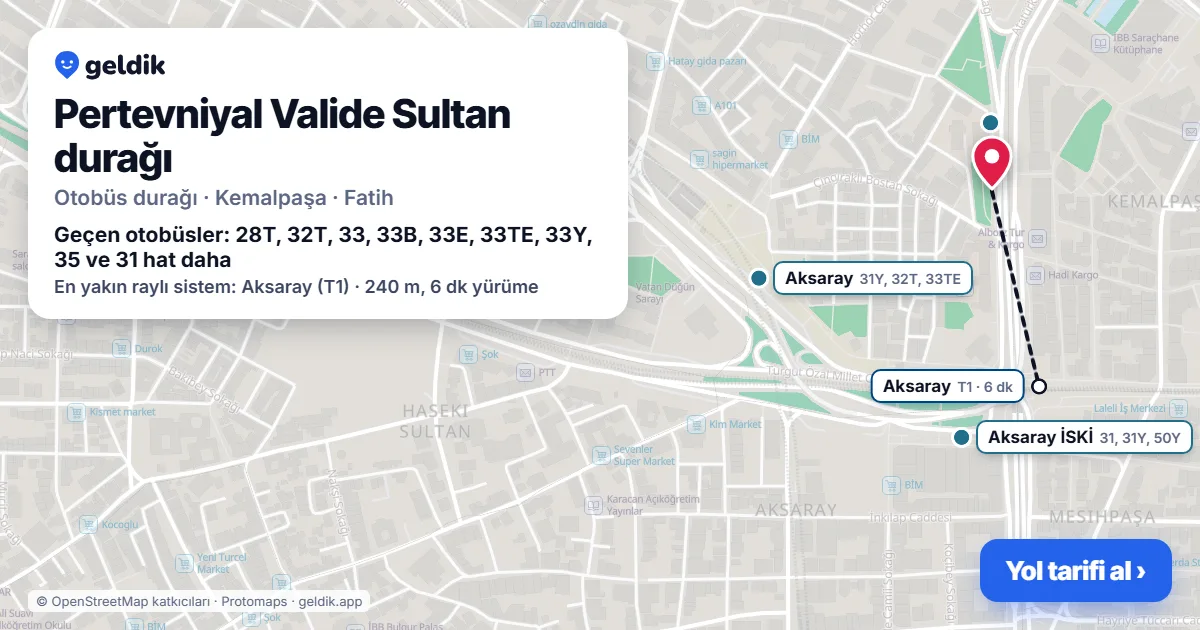 Pertevniyal Valide Sultan otobüs durağı haritada: konumu ve yakındaki duraklar