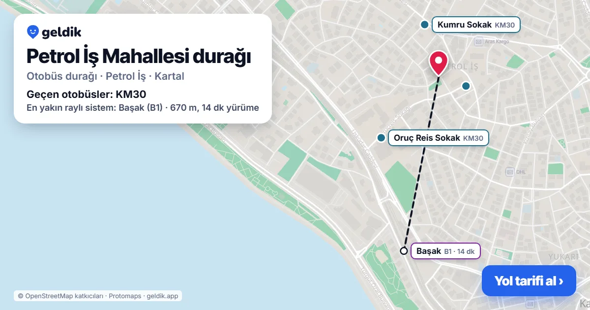 Petrol İş Mahallesi otobüs durağı haritada: konumu ve yakındaki duraklar