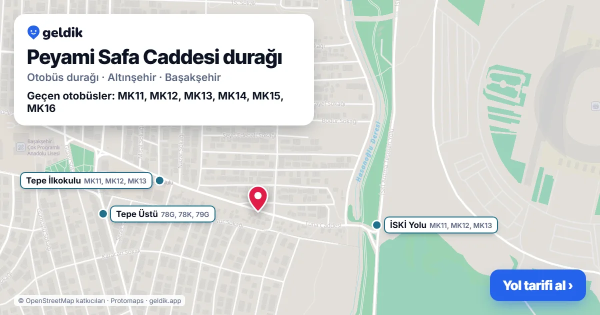Peyami Safa Caddesi otobüs durağı haritada: konumu ve yakındaki duraklar