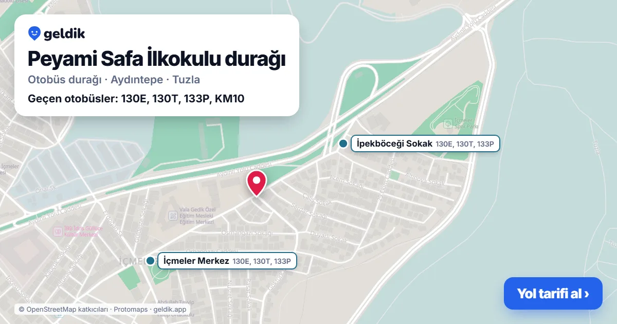 Peyami Safa İlkokulu otobüs durağı haritada: konumu ve yakındaki duraklar