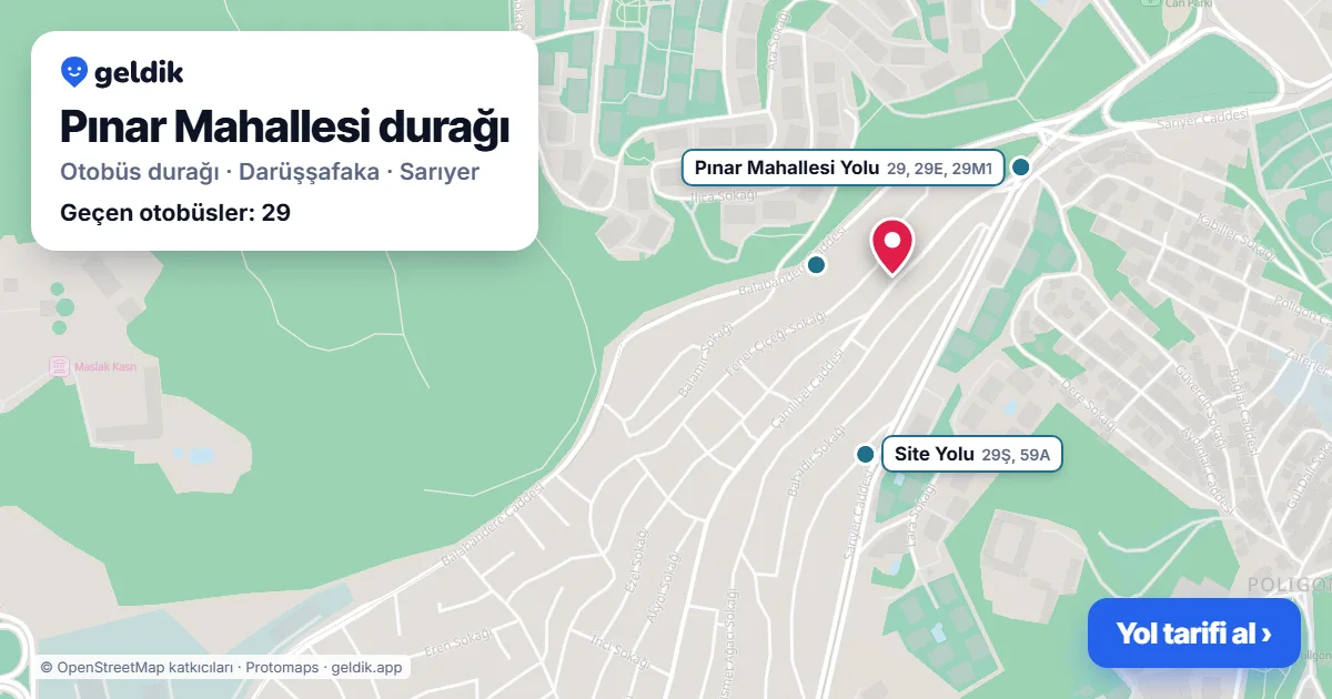 Pınar Mahallesi otobüs durağı haritada: konumu ve yakındaki duraklar