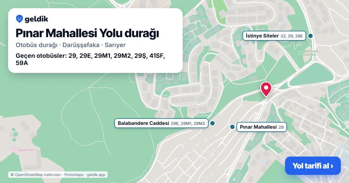Pınar Mahallesi Yolu otobüs durağı haritada: konumu ve yakındaki duraklar