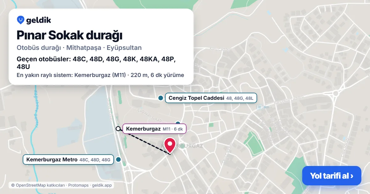 Pınar Sokak otobüs durağı haritada: konumu ve yakındaki duraklar