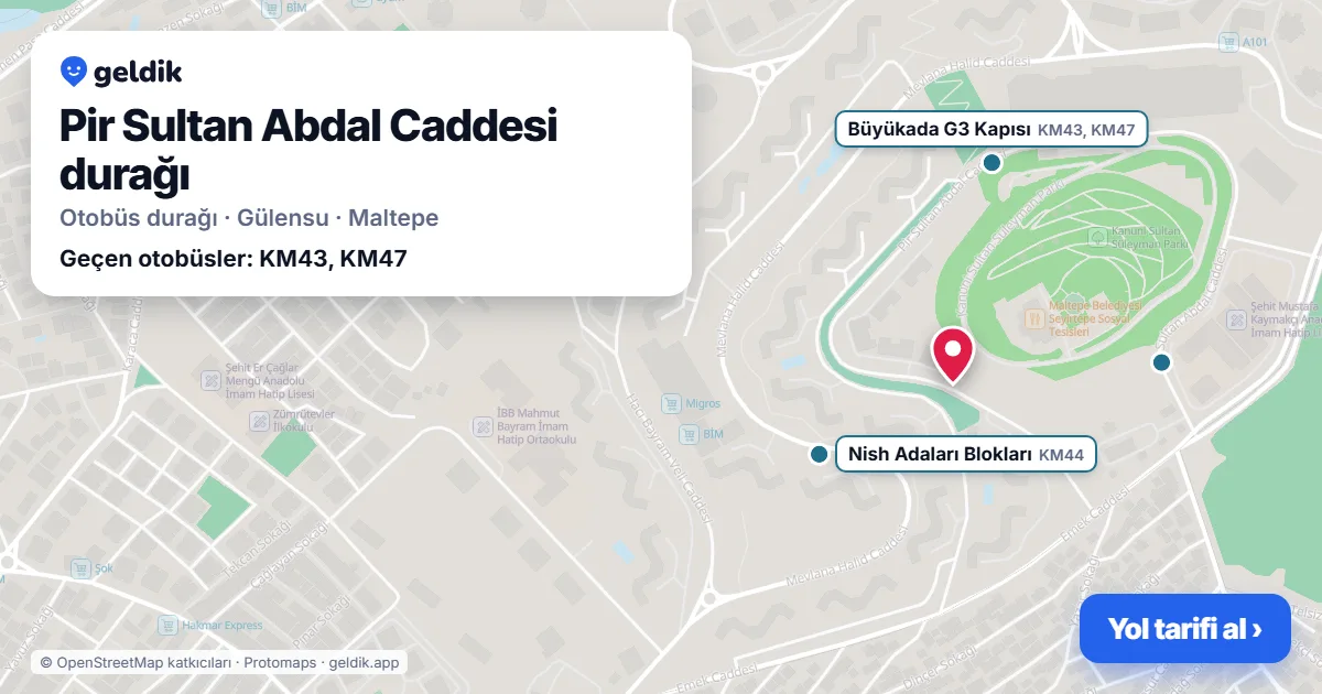 Pir Sultan Abdal Caddesi otobüs durağı haritada: konumu ve yakındaki duraklar