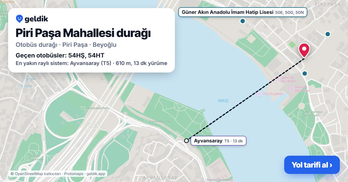 Piri Paşa Mahallesi otobüs durağı haritada: konumu ve yakındaki duraklar