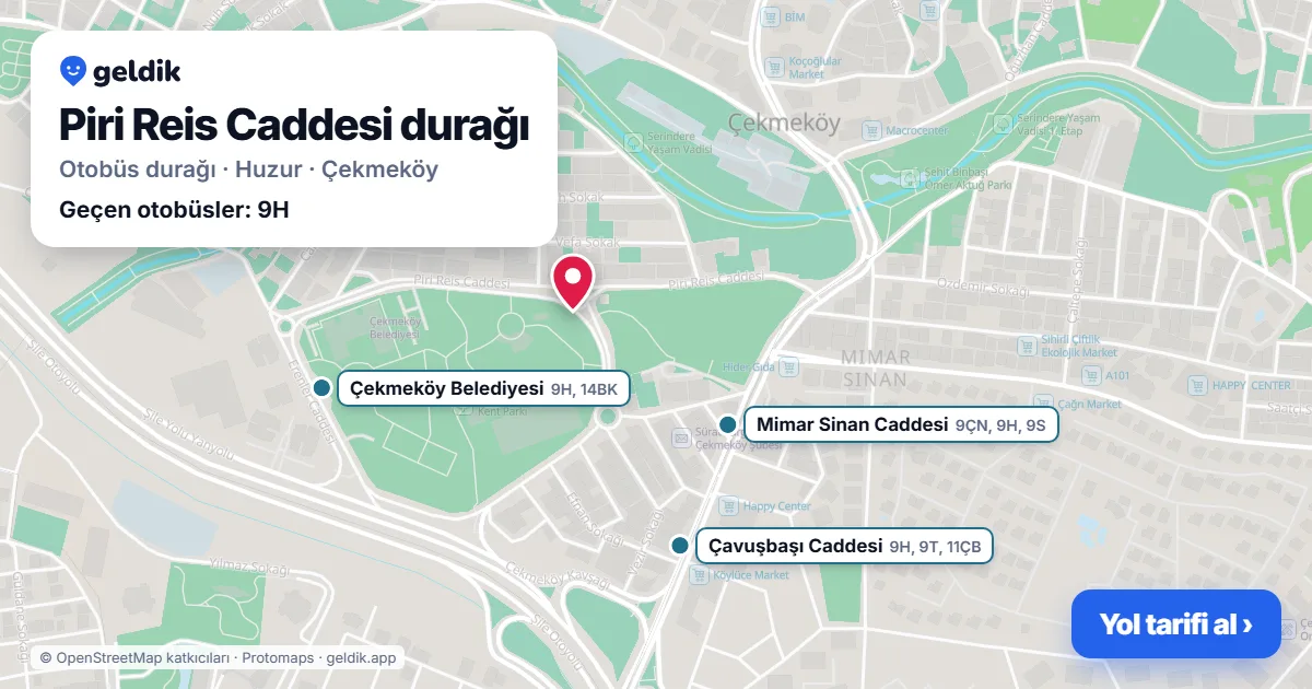 Piri Reis Caddesi otobüs durağı haritada: konumu ve yakındaki duraklar