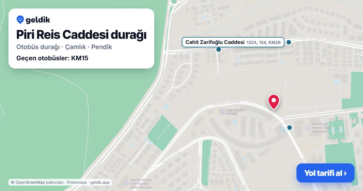 Piri Reis Caddesi otobüs durağı haritada: konumu ve yakındaki duraklar