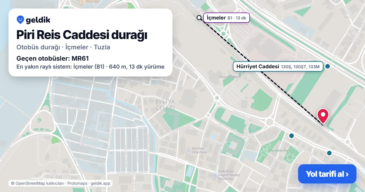 Piri Reis Caddesi otobüs durağı haritada: konumu ve yakındaki duraklar