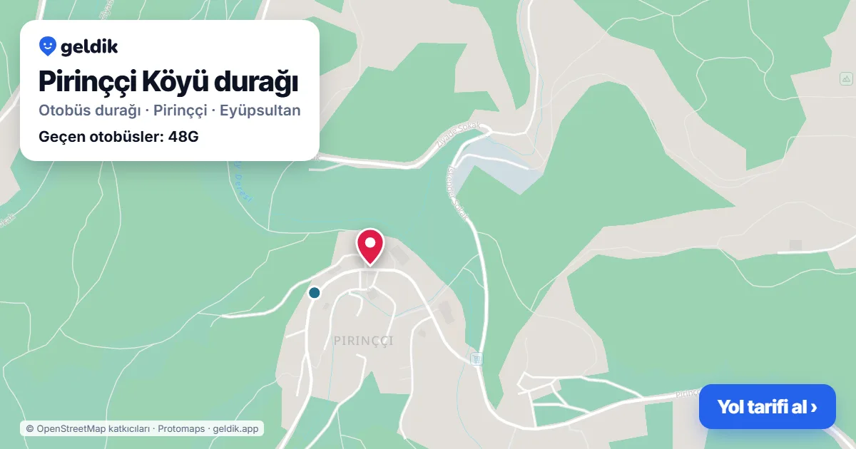 Pirinççi Köyü otobüs durağı haritada: konumu ve yakındaki duraklar
