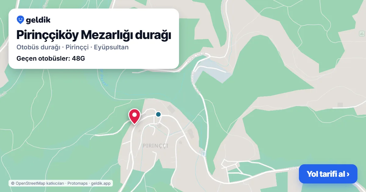 Pirinççiköy Mezarlığı otobüs durağı haritada: konumu ve yakındaki duraklar