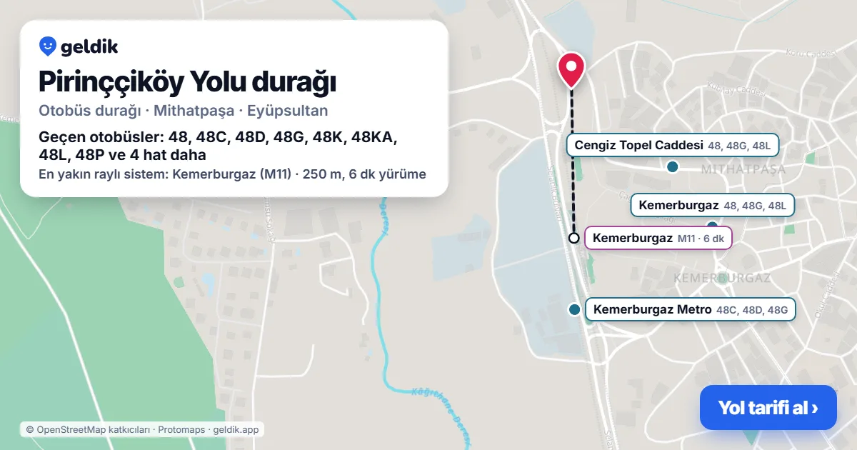 Pirinççiköy Yolu otobüs durağı haritada: konumu ve yakındaki duraklar