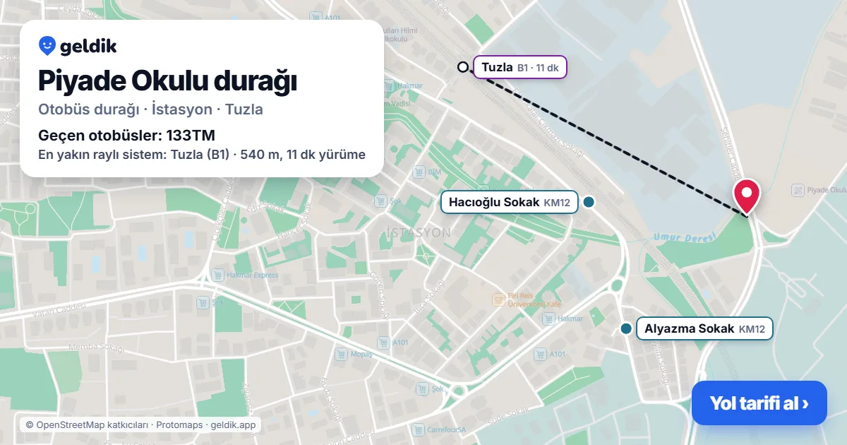 Piyade Okulu otobüs durağı haritada: konumu ve yakındaki duraklar