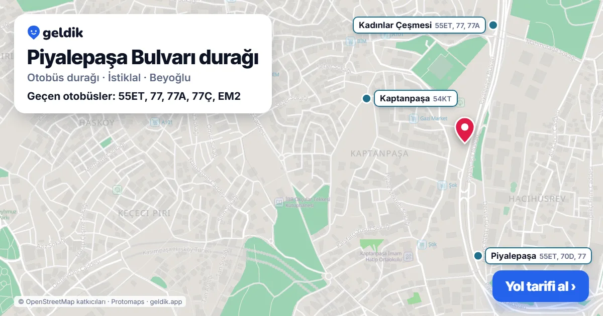 Piyalepaşa Bulvarı otobüs durağı haritada: konumu ve yakındaki duraklar