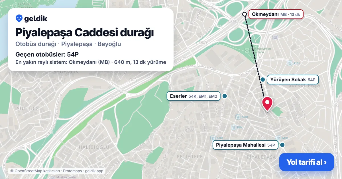 Piyalepaşa Caddesi otobüs durağı haritada: konumu ve yakındaki duraklar
