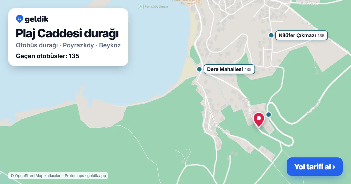 Plaj Caddesi otobüs durağı haritada: konumu ve yakındaki duraklar