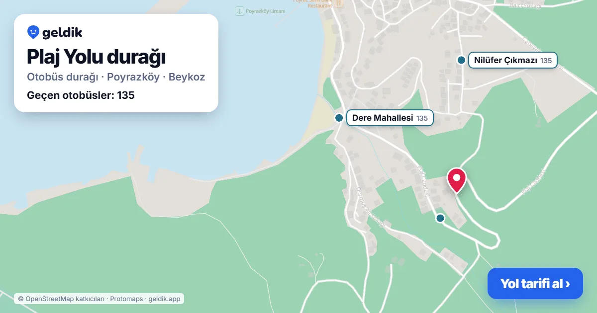 Plaj Yolu otobüs durağı haritada: konumu ve yakındaki duraklar