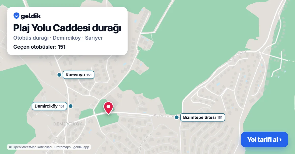 Plaj Yolu Caddesi otobüs durağı haritada: konumu ve yakındaki duraklar