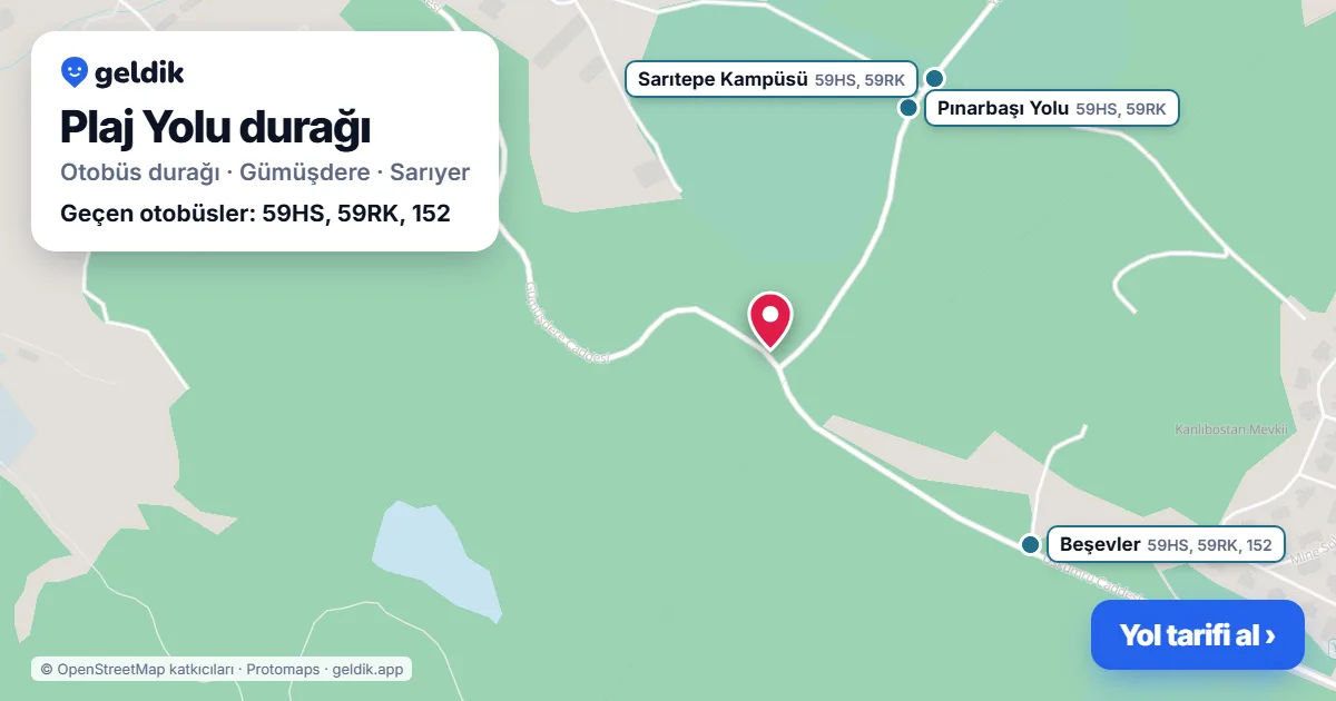 Plaj Yolu otobüs durağı haritada: konumu ve yakındaki duraklar